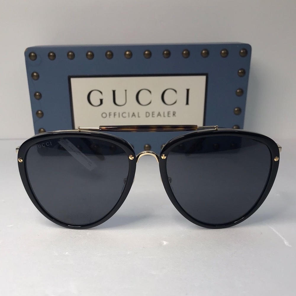 New- 💯 Authentic Gucci GG0672S Women's Aviator Sunglasses, Black/Grey - Picture 5 of 16